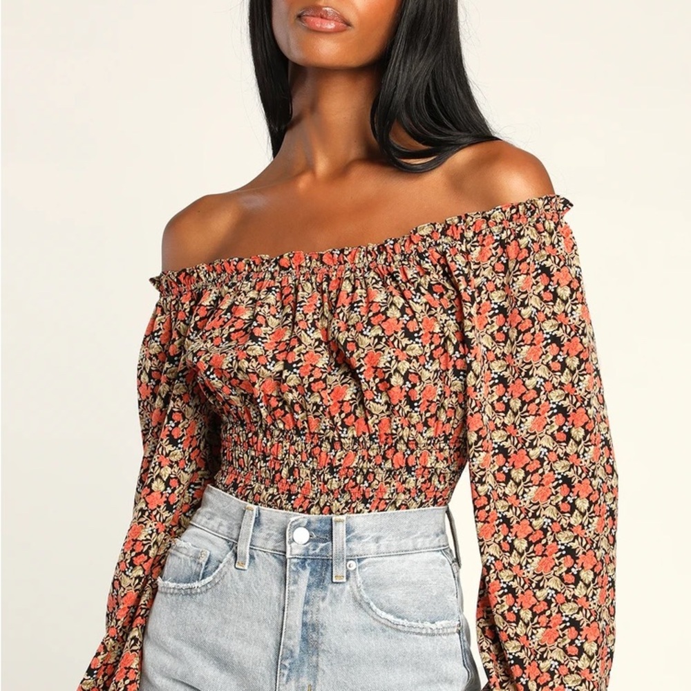 LULU’s Floral off-shoulder body suit